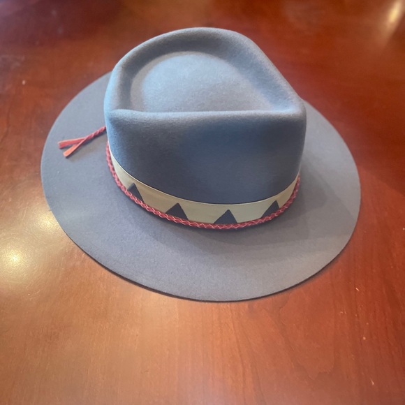 Free People Brixton Venice Blue Fedora with Tan Geometric Band - Picture 3 of 5